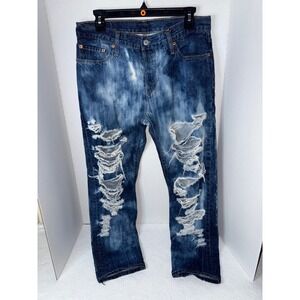 Levi's 501 CT Custom Bleach Distressed‎ Ripped Jeans Button Fly Mens